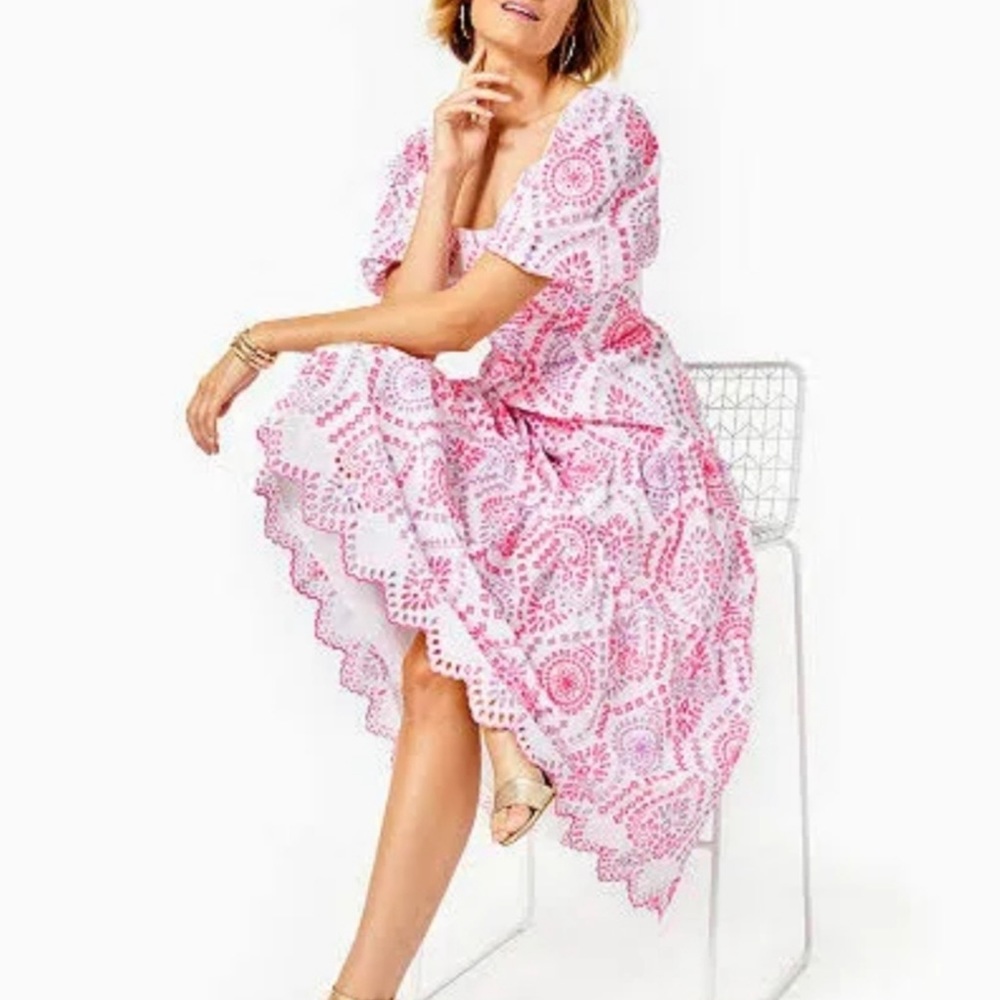Lilly Pulitzer Katalina Midi Maxi Eyelet dress, Sunset Dreamer, NWT Size 6